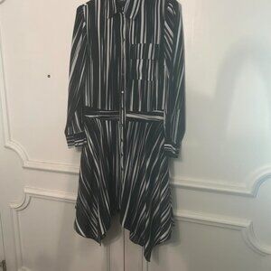 Nicole Miller Collection Womens Black & White Striped Silk Shirt Dress